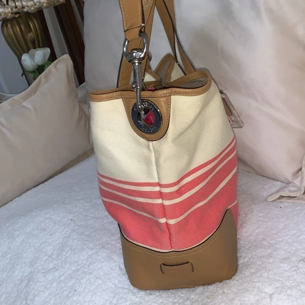 Coach Hadley Variegated coral and beige striped coach tote